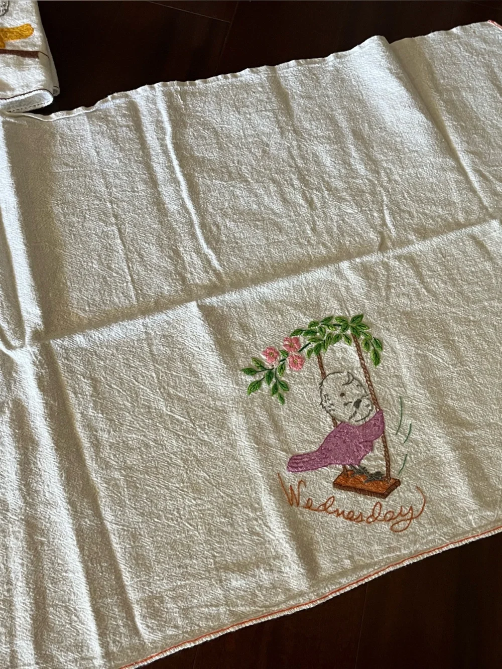 Bird Days of the Week Flour Sack Towels Embroidered Vintage